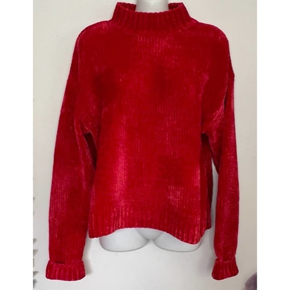 Nwt Sanctuary Bright Red Chenille Mock Neck Sweater Size Medium